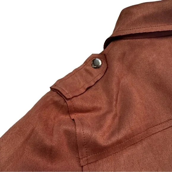 Lisa Robertson Size Small Brown Faux Suede Moto Jacket Coat Snaps Zippers NEW - Picture 11 of 15